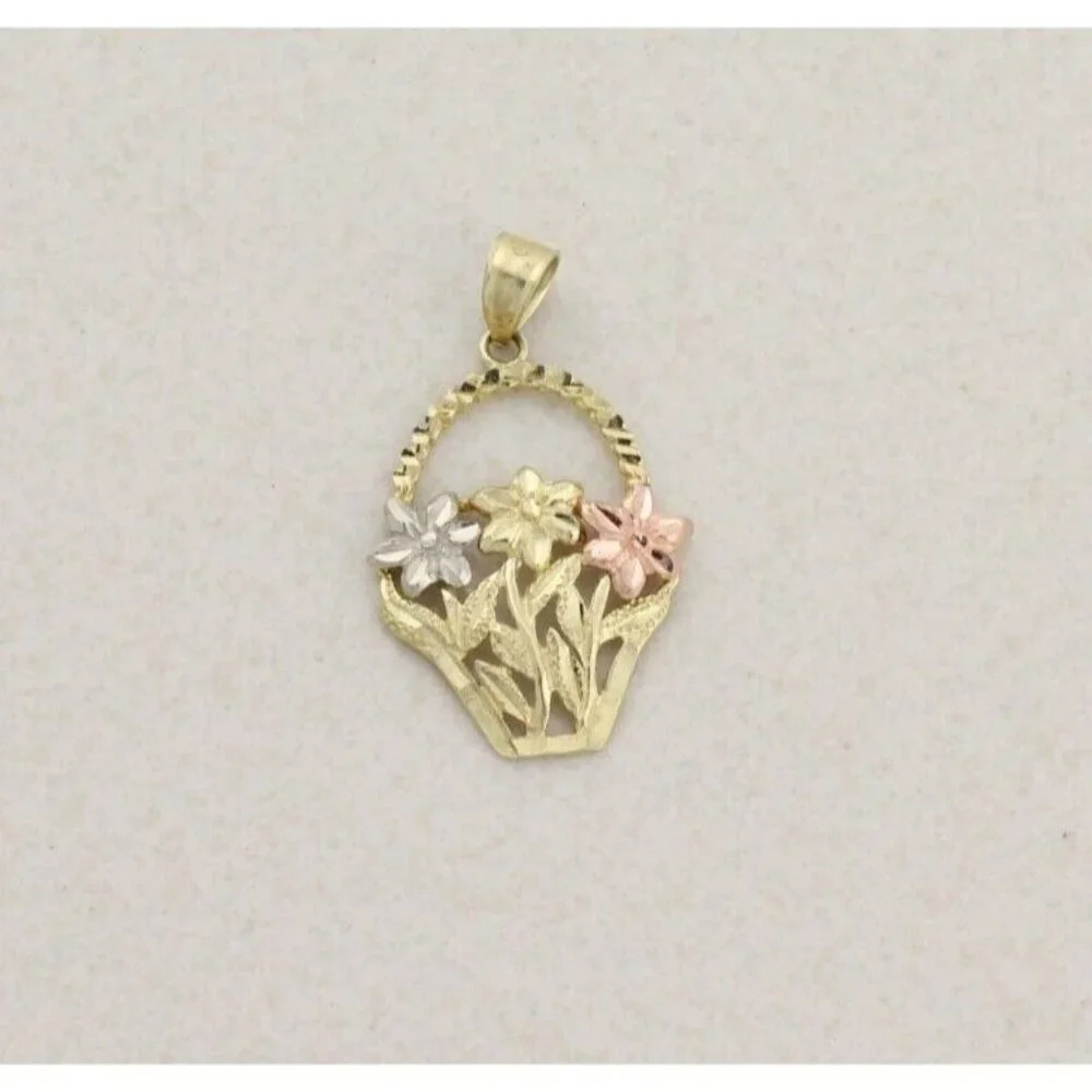 Pendant Only 10k Yellow Gold White Gold Rose Gold Flower Basket Pendant